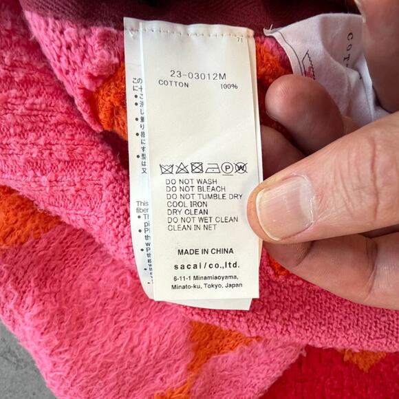 SACAI: Men's Red Argyle Cotton Cardigan - 1 - Picture 5 of 10